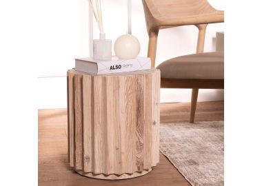 שולחן קפה עץ אורן ממוחזר בגוון אפרפר קוטר 38 ס"מ דגם פטרו