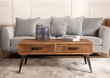 שולחן סלון בגוון טבעי/שחור עץ אלון ממוחזר 70*120 ס"מ דגם פסטורל