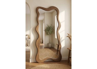 מראת גוף מעוצבת מעץ אגוז מלא – מסגרת גלים אורגנית