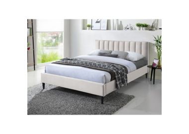 מיטת זוגית 200*160 מרופדת בד עם ראש מיטה מעוצב דגם פולי בגוון קרם