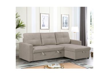 מערכת ישיבה פינתית מבד נפתחת למיטה עם ארגז מצעים דגם אדיר בגוון קפוצ'ינו