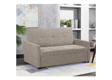 ספה דו מושבית נפתחת למיטה רחבה עם ראש מתכוונן דגם אורטל בגוון קפוצ'ינו