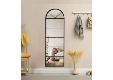 מראת קיר מעוצבת במסגרת מתכת חלון בצבע שחור