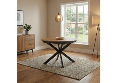 שולחן אוכל עגול נפתח 1.2-2 מטר דגם טנריף- אלון עם רגל שחורה