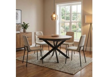 שולחן אוכל עגול נפתח 1.2-2 מטר דגם טנריף אלון+ 4 כסאות שורק