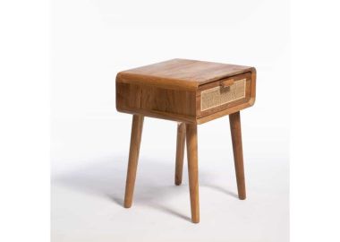 שידת צד מיטה מעץ מלא בשילוב ראטן Miramar