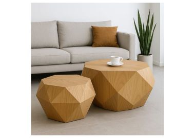 זוג שולחנות לסלון דגם יהלום גוון אלון