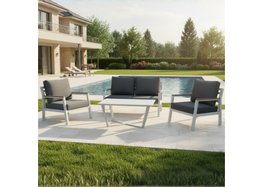 מערכת ישיבה לגינה מאלומיניום דגם אדל צבע לבן