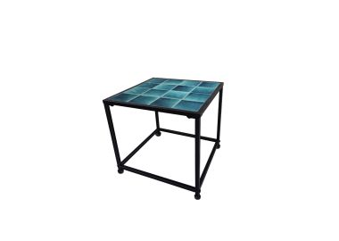 שולחן קפה ברזל/קרמיקה בגוון כחול 44*44 ס"מ דגם קרמיק