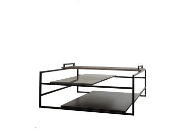שולחן סלון עץ/ברזל/אבן 120*120 ס"מ דגם פרנק