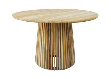 שולחן אוכל עגול בגוון טבעי עץ טיק קוטר 120 ס"מ דגם סלאטי
