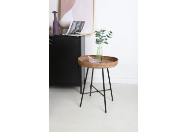 שולחן קפה עגול רגל ישרה בגוון טבעי קוטר 40 ס"מ דגם קריבי