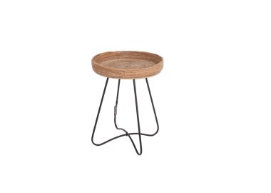 שולחן קפה עגול רגל מעוגלת בגוון טבעי קוטר 40 ס"מ דגם קריבי