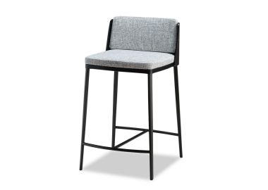 כיסא בר משענת גב עור/בד בגוון אפור/שחור דגם SELARIUS