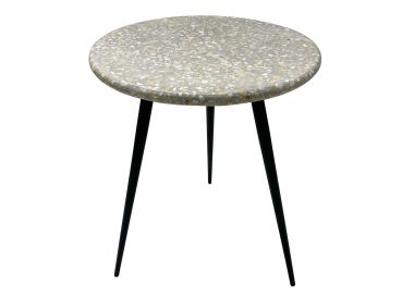 שולחן קפה עגול אבן טראצו גווני אפור וצבעוני קוטר 46 ס"מ