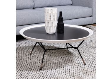 שולחן סלון עגול קרמיקה בגוון שחור ולבן קוטר 89 ס"מ דגם טריי