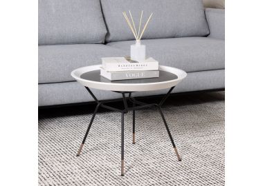 שולחן סלון עגול קרמיקה בגוון שחור ולבן קוטר 49 ס"מ דגם טריי