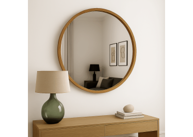 מראה עגולה מסגרת עץ מלא 80 ס"מ