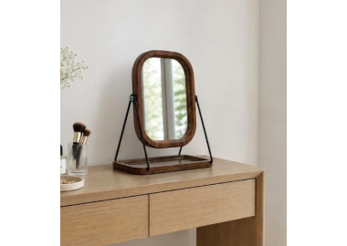 מראה עץ שולחנית מלבנית אגוז עם מגש עץ 27×24