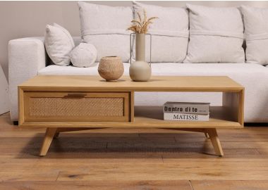 שולחן סלון 70*130 ס"מ פורניר אלון בגוון טבעי דגם פוקט