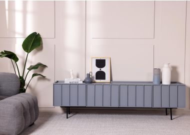 מזנון 200 ס"מ 4 דלתות MDF ופורניר אלון בגוון כחול דגם קיוב