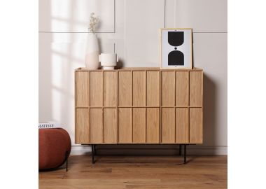שידת קונסולה  2 דלתות+2 מגירות MDF ופורניר אלון בגוון טבעי דגם קיוב