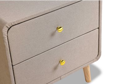 שידת לילה 2 מגירות MDF מצופה בד בגוון בז'/אפור דגם סילי