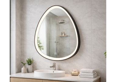 מראת קיר מעוצבת בצורת טיפה דגם ריביירה בגוון שחור LED