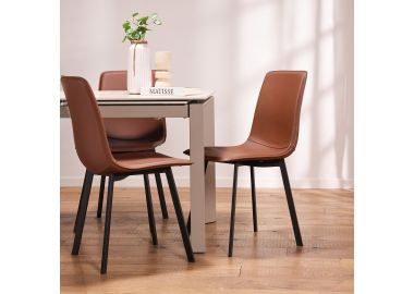 כסא פינת אוכל דמוי עור בגוון חום דגם קולין