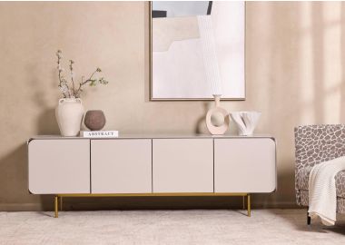 מזנון 4 דלתות MDF מצופה בגוון בז' משולב מלמין אגוז דגם קאנאל
