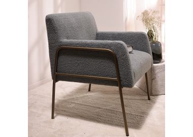 כורסא בד בגוון אפור משולב רגליים בגוון בראס דגם אלבה