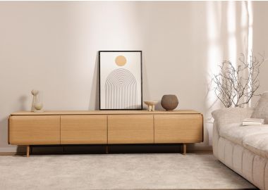 מזנון 220 ס"מ פורניר אלון גוון עץ טבעי דגם ספרינג