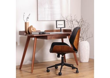 כסא משרדי עץ מכופף משולב דמוי עור שחור דגם קופר