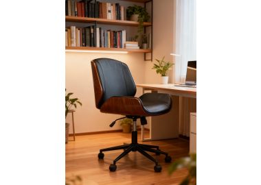 כסא משרדי עץ מכופף משולב דמוי עור שחור דגם קופר