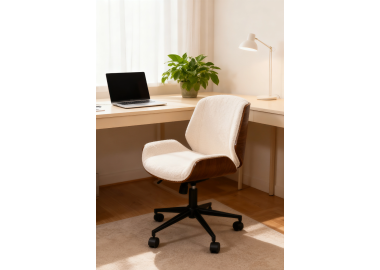 כסא משרדי עץ מכופף משולב בד בז' דגם קופר