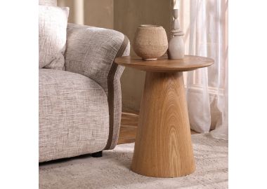 שולחן צד עגול 45 ס"מ פורניר אש בגוון טבעי דגם ג'רי