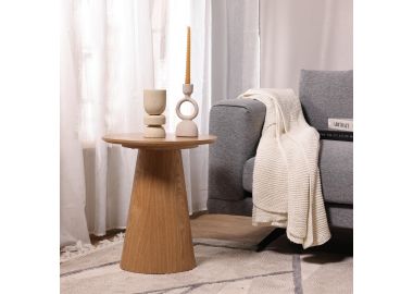 שולחן צד עגול 45 ס"מ פורניר אש בגוון טבעי דגם ג'רי