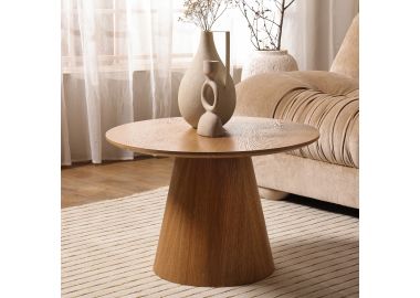 שולחן סלון עגול 60 ס"מ פורניר אש בגוון טבעי דגם ג'רי