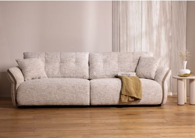 ספה תלת מושבית 255 ס"מ בד בגוון אבן דגם קלינטון