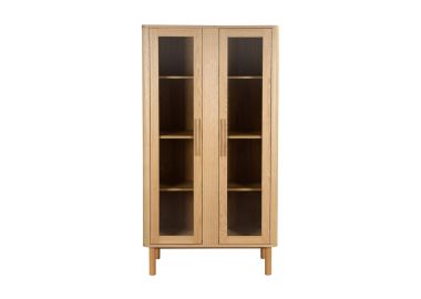 ארון פורניר אלון משולב דלתות זכוכית ו4 מדפים דגם ליאונה