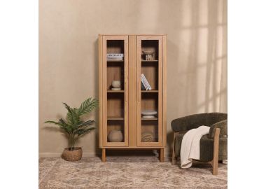 ארון פורניר אלון משולב דלתות זכוכית ו4 מדפים דגם ליאונה