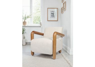 כורסא בד בגוון אבן משולבת ידיות עץ טבעי דגם ריצ'י