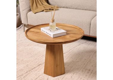 שולחן סלון עגול 60 ס"מ עץ אלון טבעי דגם צ'פמן