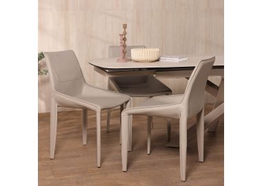 כסא אוכל דמוי עור בז' דגם לאונרדו