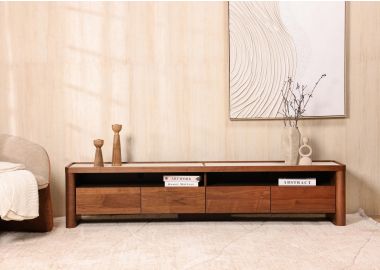 מזנון 200 ס"מ 4 מגירות פורניר אגוז משולב דמוי טרוורטין דגם יופיטר