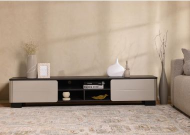 מזנון 200 ס"מ פורניר אלון בגוון שחור משולב מוקה דגם פרנקלין