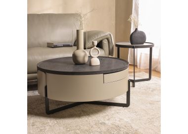 סט שולחנות סלון עגולים 47/80 ס"מ פורניר בגוון שחור דגם פרנקלין