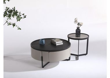 סט שולחנות סלון עגולים 47/80 ס"מ פורניר בגוון שחור דגם פרנקלין