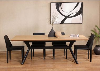 שולחן אוכל נפתח 220 ס"מ פורניר אש בגוון טבעי דגם דאסטי