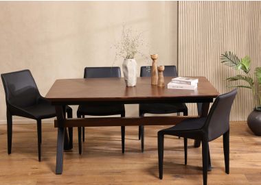 שולחן אוכל נפתח 160 ס"מ רגל איקס מתכת פורניר פישבון אגוז דגם מליבו